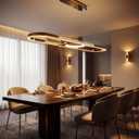 Modern LED Pendant Lights, Dimmable Linear Ring LED Chandelier Lighting, Chrome & Gold Dining Room Hanging Light Fixtures Kitchen Island Pendant Light for Dining Table (Golden 59'' (150CM))