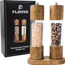 Wooden Salt and Pepper Grinder Set, Manual Premium Acrylic Salt and pepper Mills with Adjustable Ceramic Core and Wooden Stand, 8-Inch Refillable Giftable Shakers (2 Pieces with Tray)