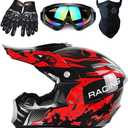 Youth Kids Dirt Bike Helmet, Motocross Off Road Motorcycle ATV UTV Street Bike Casque Casco Combo Gloves Goggles Mask (4Pcs Set), DOT Approved (Large, Red Camo)