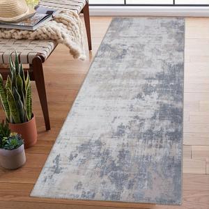 Modern Abstract Runner Rug 2x6 Washable Runners for Hallway Non Slip Entryway Runner Rug Faux Wool Non-Shedding Kitchen Rugs Soft Low Pile Foldable Carpet for Laundry Bedroom Bathroom Taupe