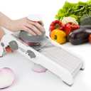 Adjustable Mandoline Slicer - Ultra-Sharp Stainless Steel Blades, Safe Hand Guard, Adjustable Thickness for Fast & Precise Slicing of Vegetables, Fruits & More (Gray)