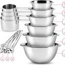EATEX Stainless Steel Mixing Bowls with Measuring Cups & Spoons Set of 14 - Dishwasher Safe Nesting Mixing Bowl Set for Cooking, Baking & Meal Prep Non-Slip Premium Bowls