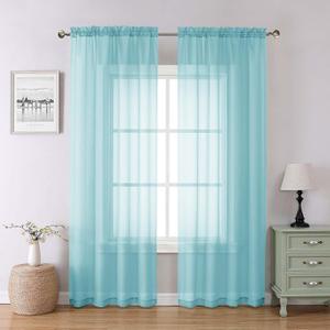 Lecloud Aqua Sheer Curtains for Bedroom 84 Inches Long 2 Panels, Voile Solid Transparent Modern Farmhouse Decor Drapes, Dual Rod Pockets Window Curtains for Living Room, Each Panel 42" W x 84" L