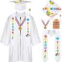 YLOLUL 2026 Kindergarten Preschool Graduation Gown Cap Set Graduation Stole Bracelet Medal Certificate Package Grad Gifts, Small, White Rainbow, 5