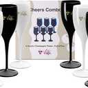 Acrylic Champagne Flutes Colorful & Reusable Plastic Champagne Glasses for Mimosa Bar, Brunch, Weddings, Parties 6-Pack Mixed Colors Stemmed Acrylic Wine Glasses (Black and White)