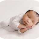 Vemonllas Newborn Photography Props Boys Girls Outfits Sleepy Hat Bonnet & Footed Romper Bodysuit Photoshoot Costume Set (Middle White)