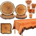 Durony 129 Pieces Camping Birthday Party Supply Hunting Party Plate Tablecloth Cup Napkins Wood Slice Tableware Decorations for Kids Camo Hunter Themed Party