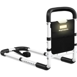 Bed Rails for Elderly Adults ASTM Approved, Adjustable Bed Cane with Motion Sensor Light, Non-Slip Grip & Storage Pocket, Bed Railings for Seniors Support 350 LBS, Tool-Free