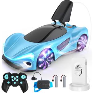 SIMREX Gesture Sensing Remote Control Car with Charging Dock - 360 Rotate Drift RC Stunt Car Toy, 40 Min Playtime, Dual Control, Spray Mist & LED Lights, Birthday Gift for Kids Boys GirlsBlue
