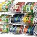 Simple Houseware Stackable Can Organizer Rack for Pantry/Cabinet  11.5" D x 17" W x 13.75" H, Holds 36 Cans, 3-Tier Can Food Storage Dispenser, Chrome