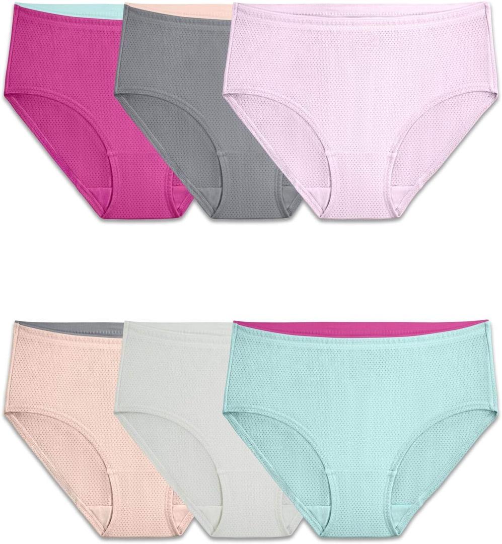 Fruit of the Loom Women's Breathable Underwear, Moisture Wicking Keeps You Cool & Comfortable, Available in Plus Size (9, Micro Mesh - Low Rise Brief - 6 Pack - Colors May Vary)