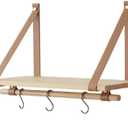 FRIADE Wall Wood Floating Shelves, Multifunctional PU Leather Strap Storage Shelves, Storage Organizer for Kitchen, Living Room, Bedroom, Study, 1 Pack (Burlywood)