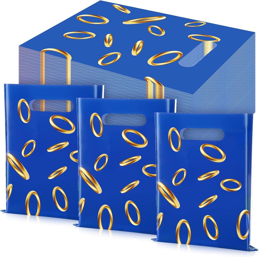 Marspark 72 Pcs Gold Rings Goodie Bags with Handles Cartoon Paper Bags Blue Red Video Game Party Favors for Gamer's Party Decorations Birthday Gifts Snack Supplies