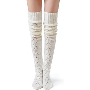 Pcavin Thigh High Socks for Women Cable Knit Over the Knee Boot Socks, Long Warm Leg Warmers Winter