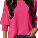 Dokotoo 3/4 Length Sleeve Womens Tops Dressy Casual Blouses Boat Neck Batwing Babydoll Top (Pink, XL)