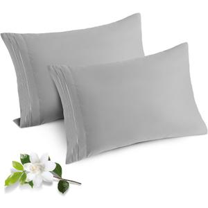 Horbaunal 2 Pack Microfiber Pillowcases Queen Size Light Grey Bed Pillow Cases with Envelope Closure, 1800 Thread Count Soft & Shrinkage Resistant Pillow Covers, 20 x 30 Inches