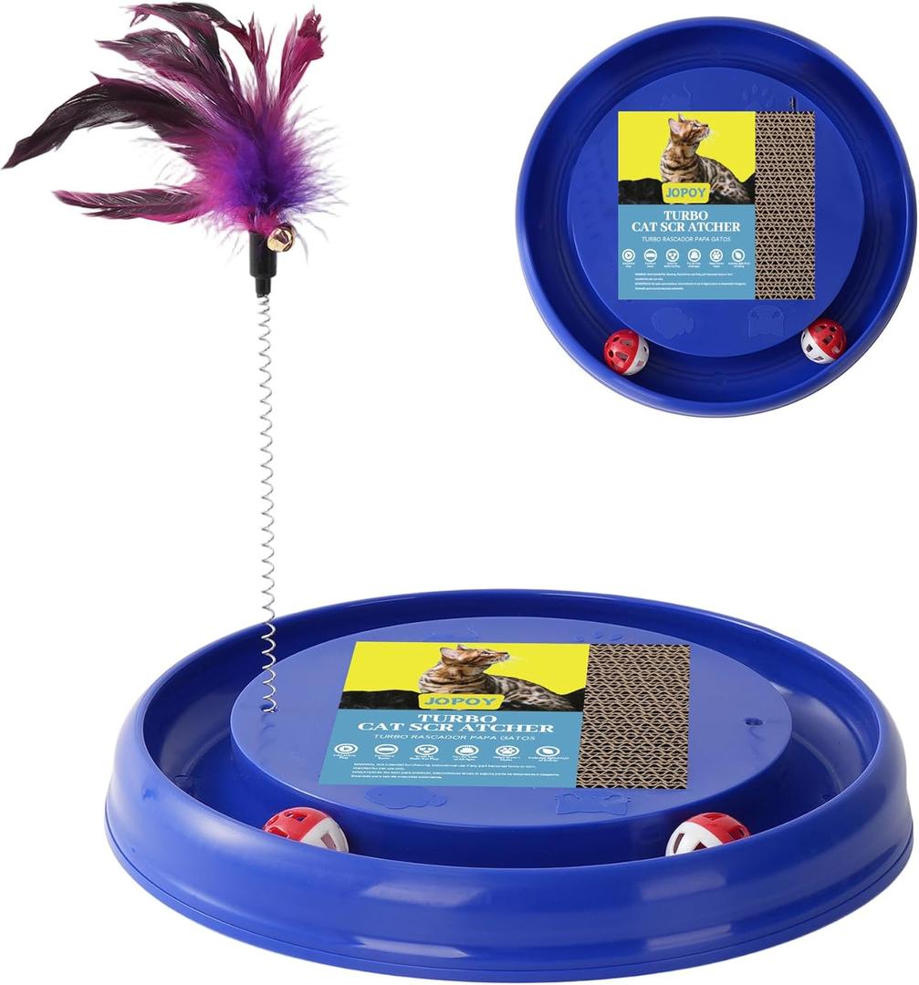 Interactive Cat Ball Track Toy Cat Scratcher with 2 Self-Rotating Balls and 1 Kitten Interactive Toy,Durable Scratch Pad for Indoor Play,Cardboard Scratcher Pad 3-in-1 Cat Toy (Blue)