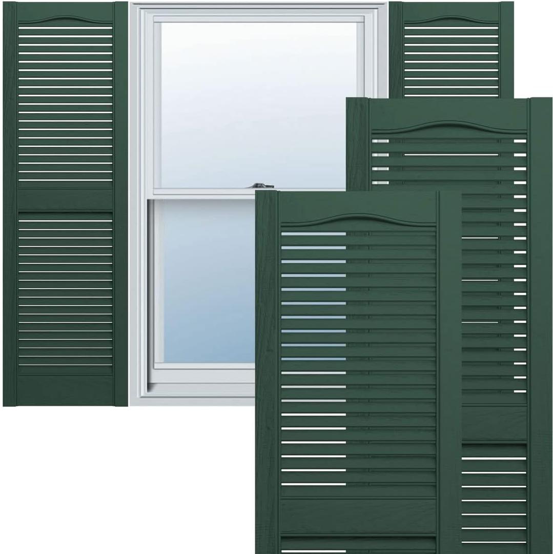 Ekena Millwork LL1S14X05200MG Lifetime Vinyl Standard Cathedral Top Center Mullion with Open Louver Shutters, 14 1/2" W x 52" H, Midnight Green, 1 Piece, 14.5 x 52