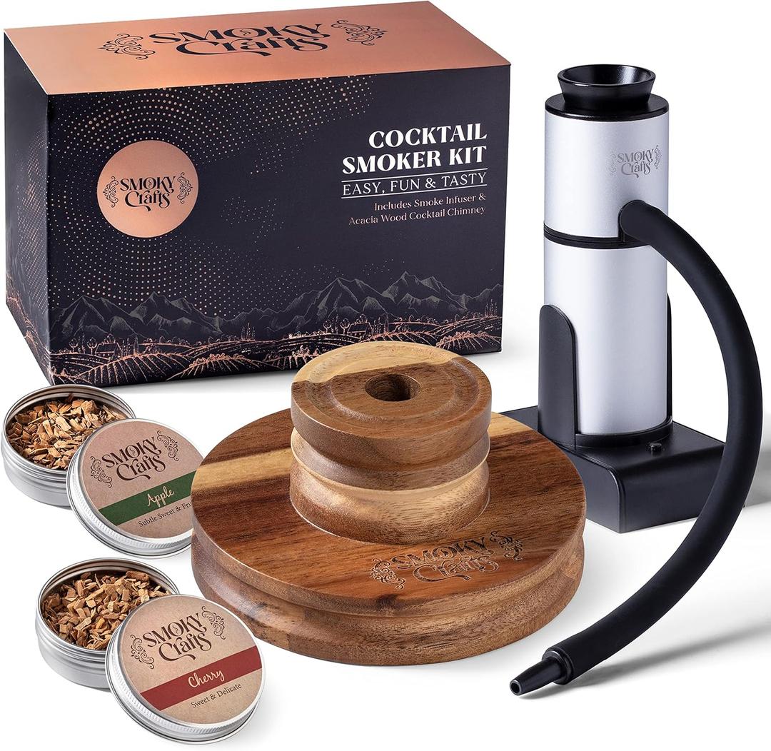 Acacia Whiskey Smoker Kit with Smoking Gun and Wood Chips (Apple & Cherry) - Drink Smoker Kit - Cocktail Smoke Set - Whiskey Gifts for Men (Torch Not Required)