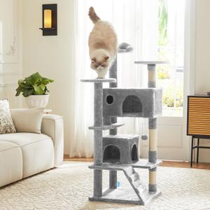 Aidoly Cat Tree 54 Inch, Multi-Level Cat Tower with Condo, Perches, Sisal Scratching Posts and Climbing Ladder, Pet Play Toy Balls House for Indoor Cats, Light Grey