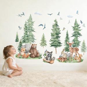Woodland Animal Wall Stickers for Baby: Peel and Stick Removable Vinyl Wall Decals for Kids Room Nursery and Bedroom