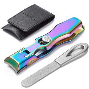 Nail Clippers for Thick Toenails, Safety Lock Extra Large Wide Jaw Opening Finger Nail Clipper with Catcher Heavy Duty for Men Women Adult Seniors (Rainbow with File)