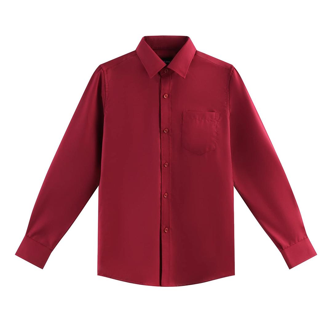 AOLIWEN Boy's Long Sleeve Button-Down Collared Dress Shirt Ruffle Shirts School Uniform Blouse