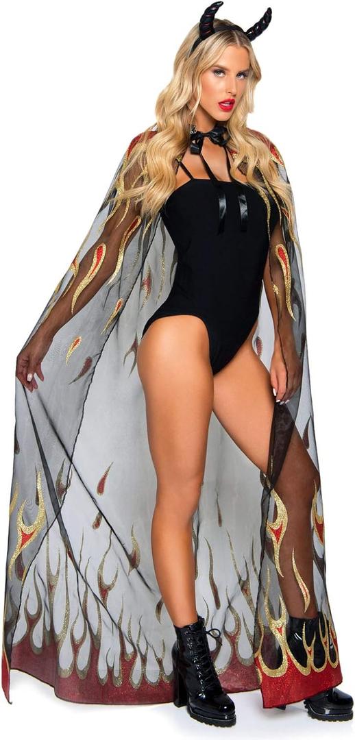 Leg Avenue Womens Halloween Costume 2 Piece Glitter Cloak and Devil Horns (Black)