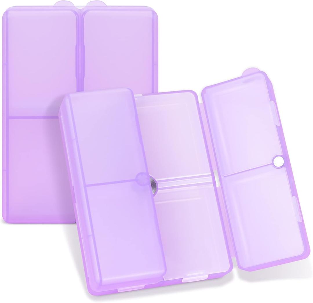 FYY Daily Pill Organizer,7 Compartments Portable Pill Case Travel Pill Organizer,[Folding Design] Large Pill Box for Purse Pocket to Hold Vitamins,Cod Liver Oil,Supplements and Medication-Clear Purple (Large (1 Piece))