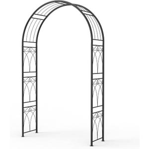 8FT Heavy-Duty Garden Arch - Rustproof Metal Trellis for Climbing Plants, Easy Assembly Wedding Arbor for Outdoor Decor, Wide Black Archway for Roses, Vines & Bridal Parties