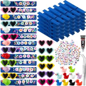 VioraWhite 40 Sets Cheer Pins Spirit Clips Wooden Clothes Pins for Backpacks Mini Resin Ducks 400 Pcs Colored Beads Clothes Pin Decorations for Team Gifts(Multicolor,Fresh)