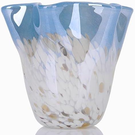 Hand Blown Glass vase, Blue Glass Art Wide Mouth vase for Home Living Room, Fireplace Decor, Table centerpieces, entryway Tables and Wedding Decor.