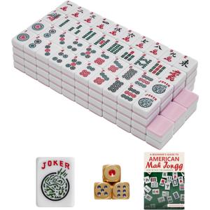 American Mahjong Tile Set, 166 White Tiles, Mah jongg Sets with 3 Golden Dics (Ma Jong) (Pink Tiles Only)