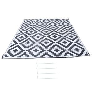 findmall 8x10FT Outdoor Carpet, Plastic Straw Camping Rug, Large Floor Mat and Rug for Outdoors, Modern Area Rug, for Backyard Deck Bench Picnic Campe, Black White, Ground Pegs Not Included