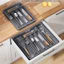 Kitsure Cutlery Drawer Organiser for Kitchen - Adjustable Cutlery Tray for Effortless Utensil Sorting, Versatile Kitchen Storage & Organisation Solution, 12.13" x 1.54" x 8.07"~13.90", Grey (Medium)