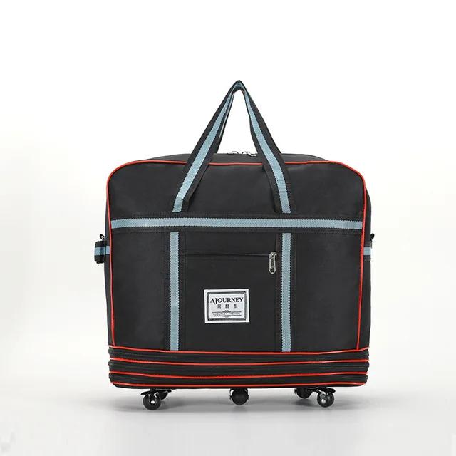 Radefasun Expandable Extra Large Travel Oxford Duffel Bag with Wheels Waterproof Lightweight Traveling Foldable Suitcase Black, LW: 48 25cm, H:42—80cm