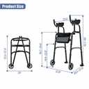 Folding Walker with Armrest Pad Upright Walker for Seniors, Standing Mobility Aid for Indoor & Outdoor, 300lb Weight Capacity, Height Adjustable (Black)