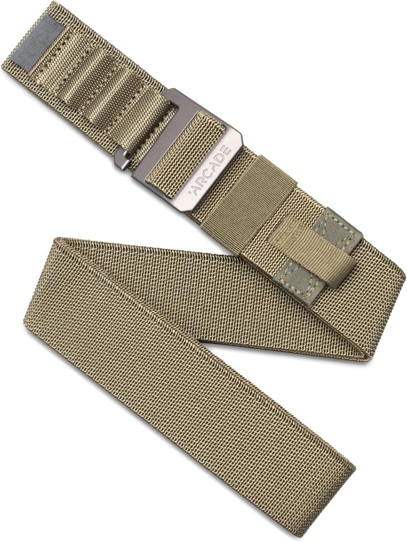 Arcade Belts Hardware Alu Utility Belt - Low-Profile Aluminum Buckle, Heavy Duty Work Belt, Stretch Webbing, Anti-Slip (Regular | M/L  Fits up to 40, Olive)