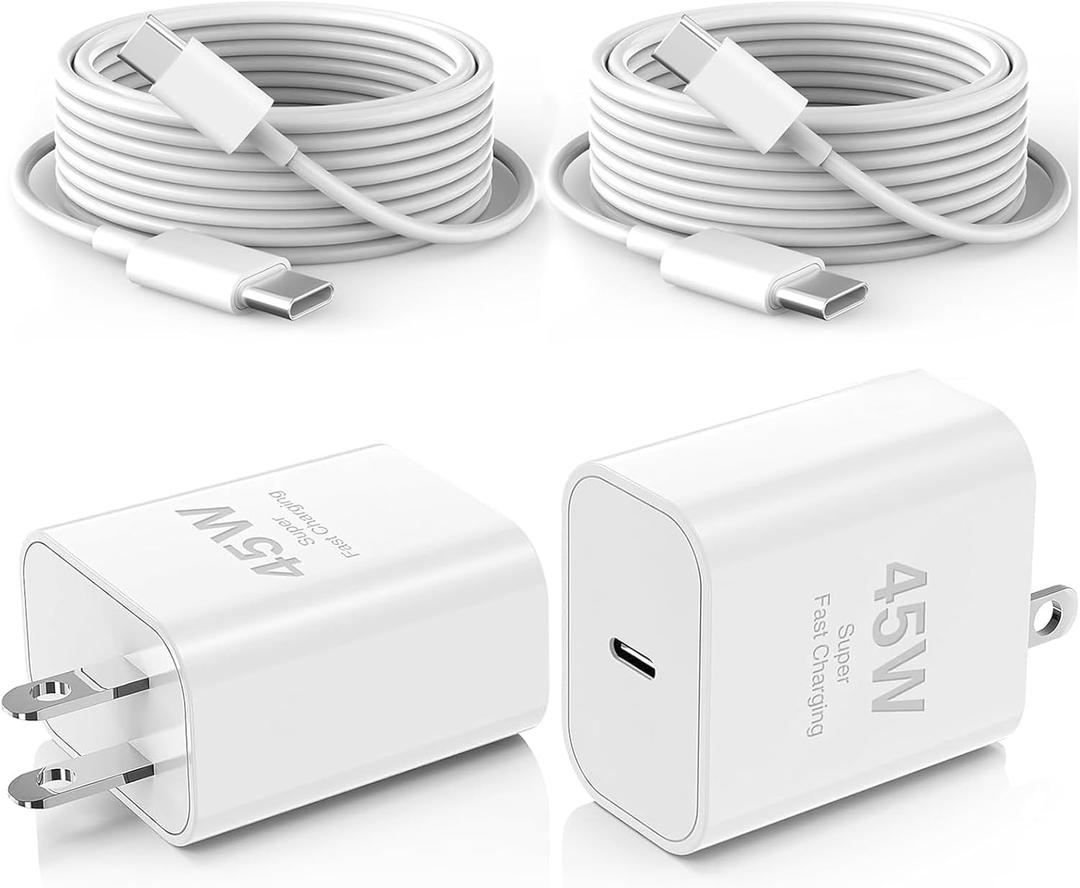 2 x iPhone 17 16 Charger, 45W USB C Charger Block & 100W USB-C Cable (2-Pack), PD3.0/PPS Fast Charging for iPhone 17 Air/16/15 Plus Pro Max, Galaxy, iPad, MacBook,Pixel, ETL-Certified,Ultra-Compact Design