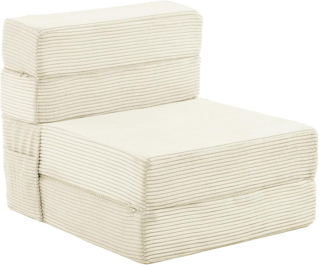 Single Size Folding Sofa Bed - 4 in 1 Convertible Sleeper Chair - High Density Memory Foam Futon Couch - Foldable Bed for Living Room Bedroom (Beige)