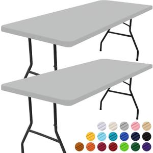 Smiry 2 Pack Rectangle Picnic Table Cloth, Waterproof Elastic Fitted Tablecloths, Washable Polyester Rectangular Patio Table Cover for Camping, Indoor and Outdoor (Light Grey, 30"x72")