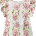 SOLY HUX Women's Floral Blouse Ruffle Cap Sleeve Crewneck Casual Summer Tops (L)