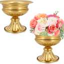 Gold Compote Vases for Centerpieces: Wedding Flower Vase for Tables 6.5 Inch Small Metal Urn Pedestal Bowl for Party Anniversary Event Home Decor Set of 2