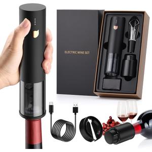 Wine Gifts-Electric Wine Opener-Automatic Wine Opener Rechargeable-Cordless Electric Corkscrew-Wine Bottle Opener with Foil Cutter, 2 in 1 Aerator Pourer, Vacuum Stopper, Gift Box