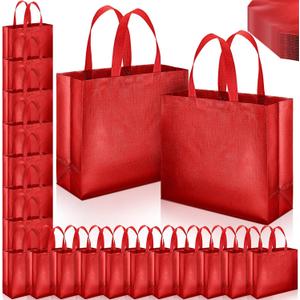 Epakh 48 Pcs Reusable Gift Bag with Handle Reusable Gold Grocery Tote Gift Bag Bulk Non Woven Glossy Bridesmaid Tote for Wedding Christmas Baby Shower Birthday Party(Red)
