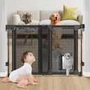 Upgraded 28-43" No Bottom Bar Baby Gate,Heavy-Duty Hardware Mount Dog Gate with Cat Door, Adjustable Baby Gate,for House/Stairs/Doorways Use, Safety Pet Gates, Walk Thru Door