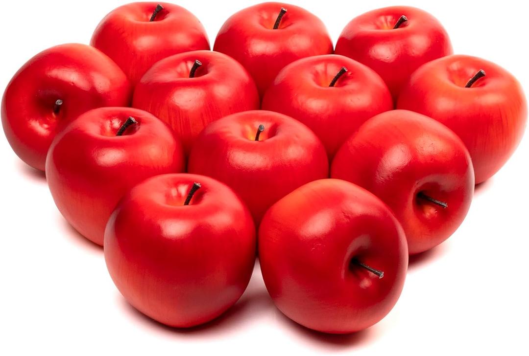 12Pcs Artificial Apples, Fake Fruit Faux Apples for Home Kitchen Table Fruit Bowl Decor, Holiday Decorations, Photography Props (Red)