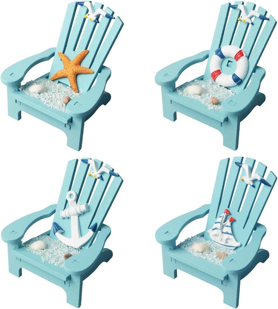 4 Pack Wooden Handmade Mini Chair Ornament Beach Decor Nautical Decoration for Bathroom Bedroom Decor Home Decor Article Home Office Desk, 4 x 3.75 x 3.75 inches (Blue)