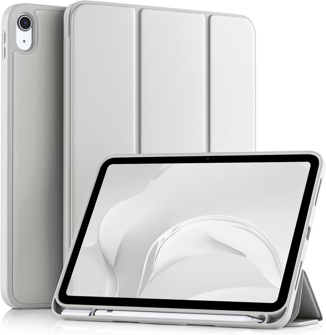 Akkerds Compatible with iPad (A16) 11th Generation Case 11 Inch 2025, for iPad 10th Generation Case 10.9 Inch 2022 with Pencil Holder, Slim Trifold Stand Protective Cover with Soft TPU Back, Light Gray