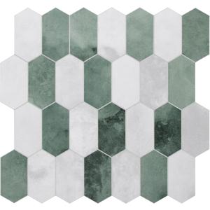 The Tiles Plaza 10-Sheet Peel and Stick Backsplash, 12" x 11.5" Green Cement Long Hexagon Self Adhesive Wall Tile, Stone Composite Stick On Decorative Mosaic Tile for Kitchen Bathroom Fireplace